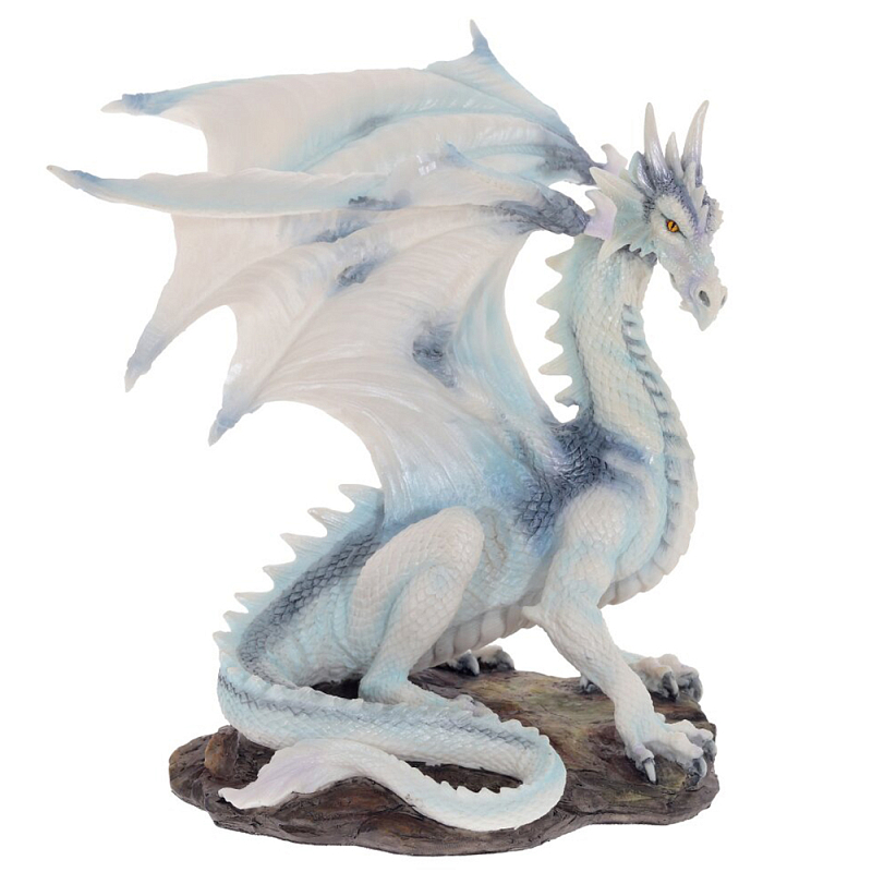 Декоративная статуэтка Белый Дракон Dragon White Statuette Белый Светло-синий Коричневый в Перми | Loft Concept 