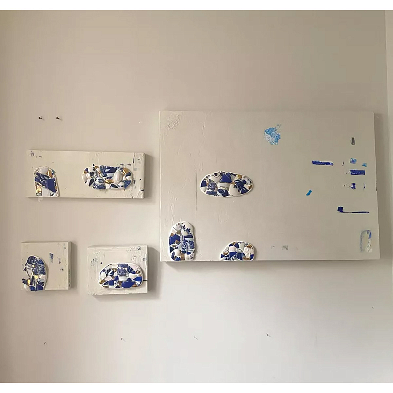 Панно «Fragments» Белый Золотой Синий Голубой Панно «Fragments» Белый Золотой Синий Голубой в Перми | Loft Concept