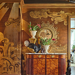 Обои ручная роспись в стиле Арт-деко Deco Dawn Bas Relief on Deep Rich Gold gilded paper варинант исполнения - 2 | Loft Concept в Перми