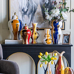 Ваза с крышкой и мазками синего и золого цвета на белом фоне Chinoiserie Ceramics варинант исполнения - 6 | Loft Concept в Перми