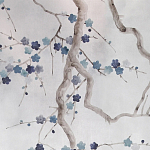 Обои ручная роспись Plum Blossom Inky Hokusai on Sterling Silver gilded silk варинант исполнения - 2 | Loft Concept в Перми