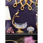 Чаша из прозрачного стекла на бронзовой подставке в виде павлина с рельефным хвостом Eden Garden варинант исполнения - 3 | Loft Concept в Перми