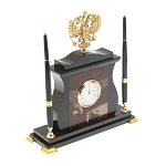 Часы настольные с Гербом России и 2-мя шариковыми ручками в комплекте Stone Clock варинант исполнения - 6 | Loft Concept в Перми