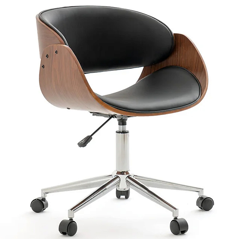 Вращающееся офисное кресло на колёсах Delwyn Chair Коричневый Черный Хром в Перми | Loft Concept 