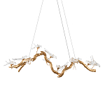Люстра подвесная линейная с прозрачными стеклянными птичками на ветвях Serip Voa варинант исполнения - 1 | Loft Concept в Перми
