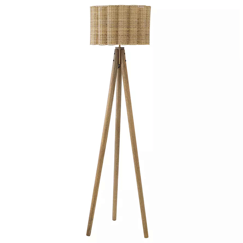 Торшер с плетеным абажуром на основании в виде треноги Lamp with Wicker Lampshade Бежевый в Перми | Loft Concept 