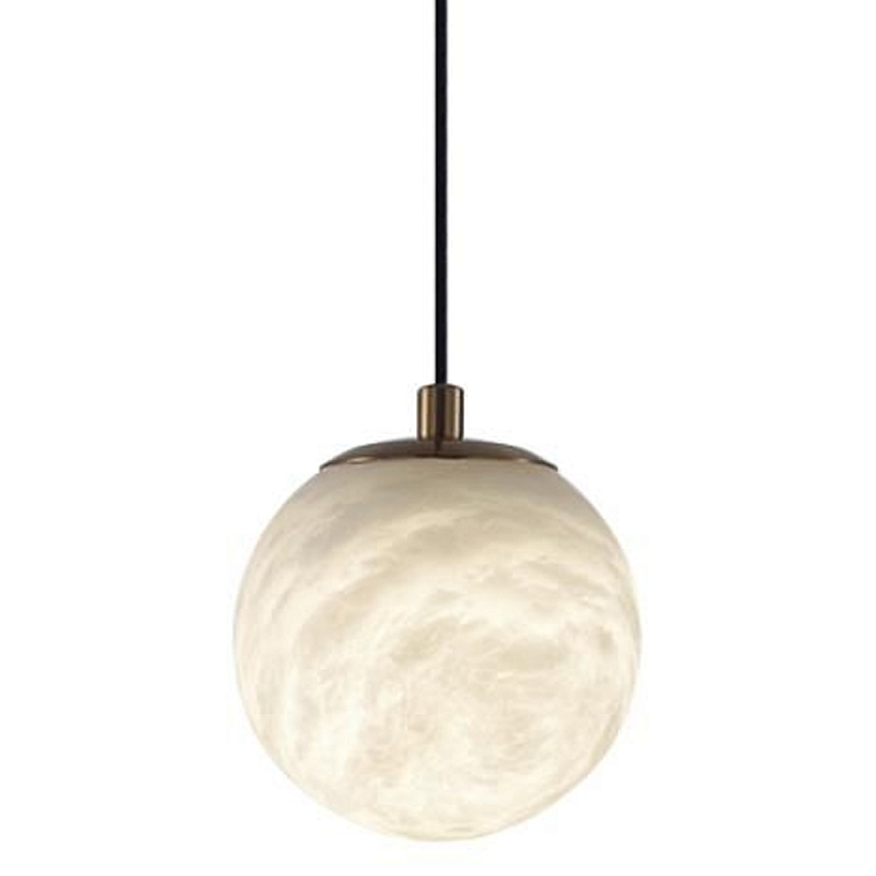 Подвесной светильник с шарообразным плафоном из белого алебастра Cryptocrystalline Stone Латунь Белый в Перми | Loft Concept 