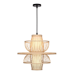 Подвесной светильник фигурный из деревянных прутьев с плафоном из натуральной ткани Light Inside the Cell варинант исполнения - 1 | Loft Concept в Перми