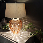 Настольная лампа с фактурным стеклянным основанием красного цвета с хромированной деталью у горловины и белым абажуром из искусственного шёлка Elstead Lighting варинант исполнения - 2 | Loft Concept в Перми