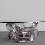 Дизайнерский журнальный стол с круглой прозрачной столешницей и основанием в виде цепи Hua Wang варинант исполнения - 1 | Loft Concept в Перми