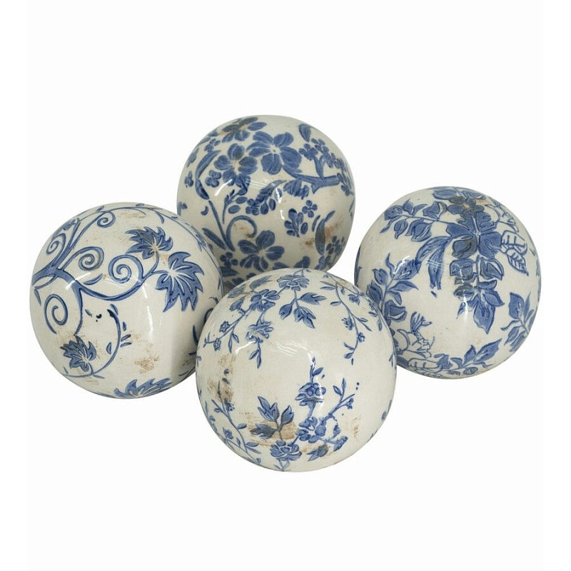 Набор керамических шаров с синей росписью Oriental Blue & White Ornament Vases Белый Синий Набор керамических шаров с синей росписью Oriental Blue & White Ornament Vases Белый Синий в Перми | Loft Concept