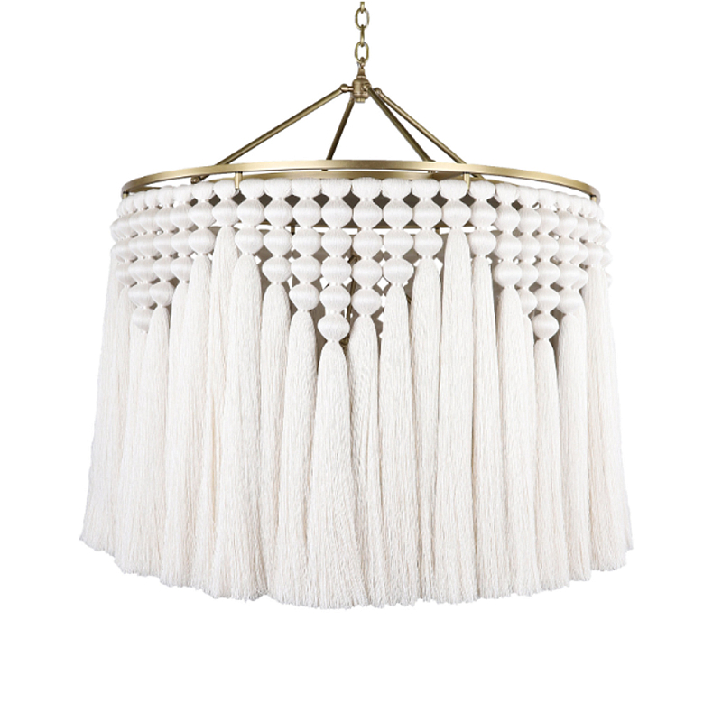 Люстра белая плетеная с кисточками Boho Tassel Chandelier Белый Латунь Люстра белая плетеная с кисточками Boho Tassel Chandelier Белый Латунь в Перми | Loft Concept