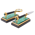 Настольный письменный набор из малахита и долерита с декором в виде герба России Leader Organizer варинант исполнения - 5 | Loft Concept в Перми