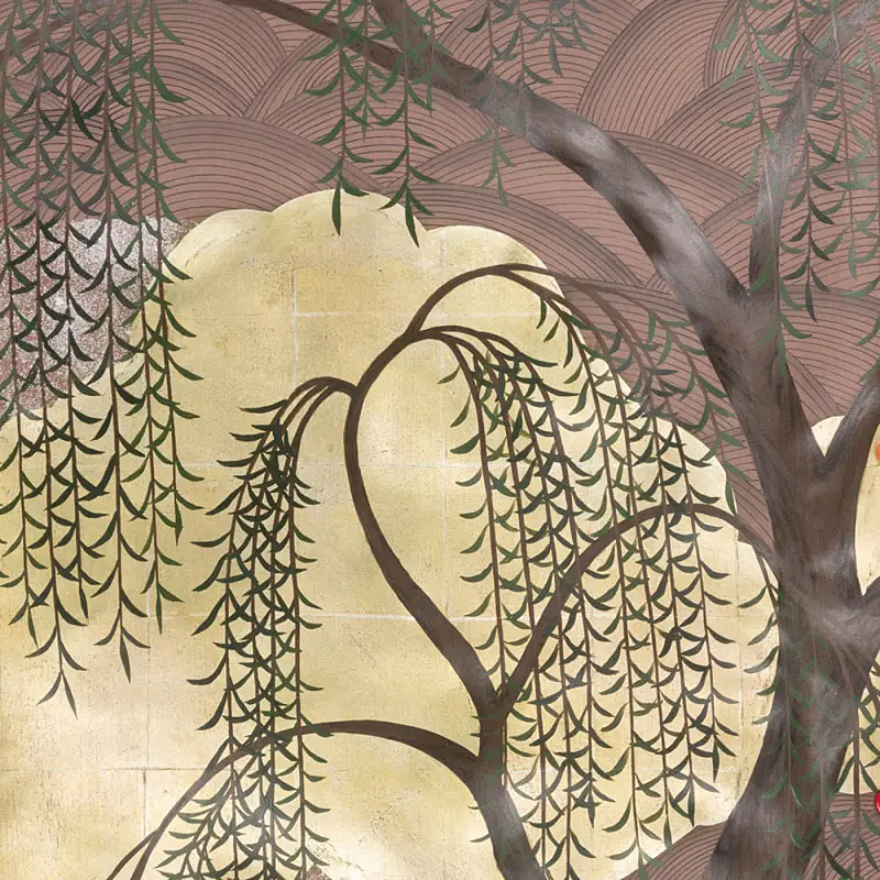 Обои ручная роспись Willow & Waves Original colourway on Edo painted Xuan paper with antiquing  в Перми | Loft Concept 