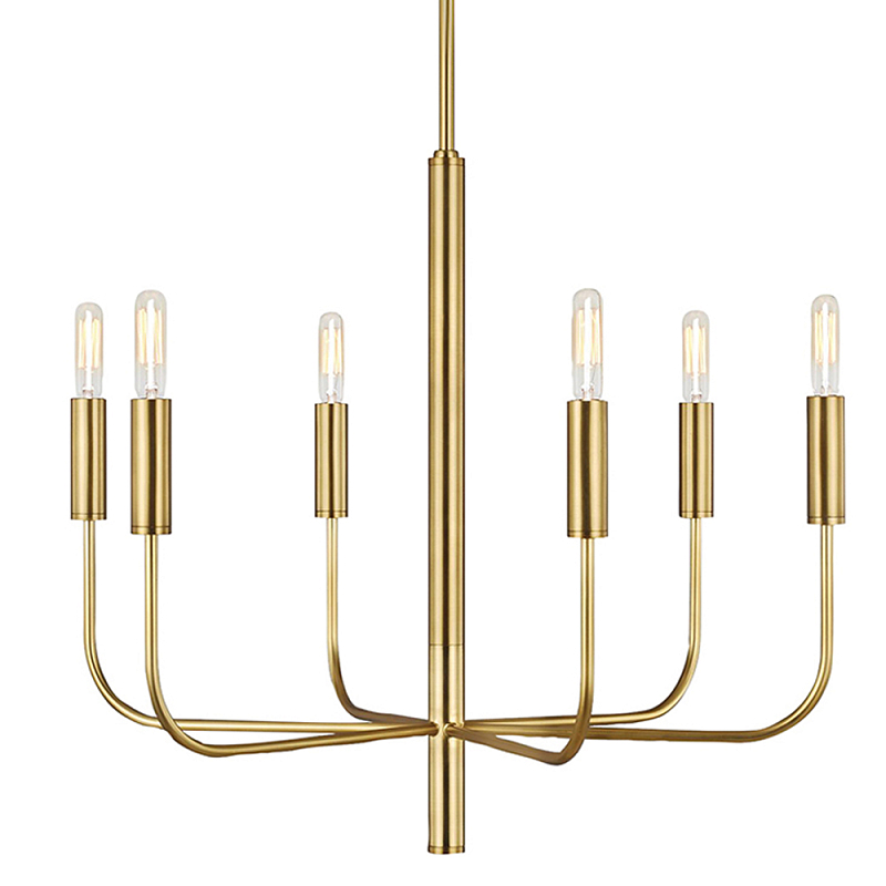 Люстра с 6-ю лампами на тонких изогнутых рожках в современном стиле Feiss Латунь Никель в Перми | Loft Concept 