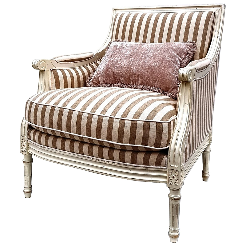 Кресло в полоску в стиле прованс Modeste Provence Armchair Бежевый Коричневый Кресло в полоску в стиле прованс Modeste Provence Armchair Бежевый Коричневый в Перми | Loft Concept