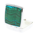 Таблетница карманная квадратная с 2-мя отделениями с зеркалом и накладкой из натуральных камней Малахит Хризоколла Silver Stone Pillboxes варинант исполнения - 2 | Loft Concept в Перми
