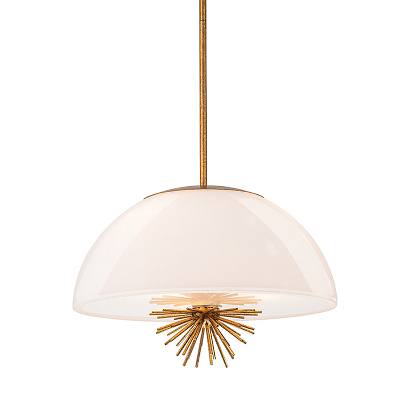 Подвесной светильник золотого цвета с полусферическим опаловым плафоном и декоративным элементом Elstead Lighting Молочный Золотой в Перми | Loft Concept 