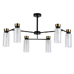 Люстра потолочная с 6-ю цилиндрическими плафонами из стекла и черным каркасом Noir Poise варинант исполнения - 1 | Loft Concept в Перми