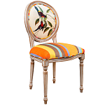 Стул бежевый в разноцветную полоску из натурального бука с изображением птиц и цветов Blooming Red Blue Birds Colorful Stripes Chair варинант исполнения - 2 | Loft Concept в Перми