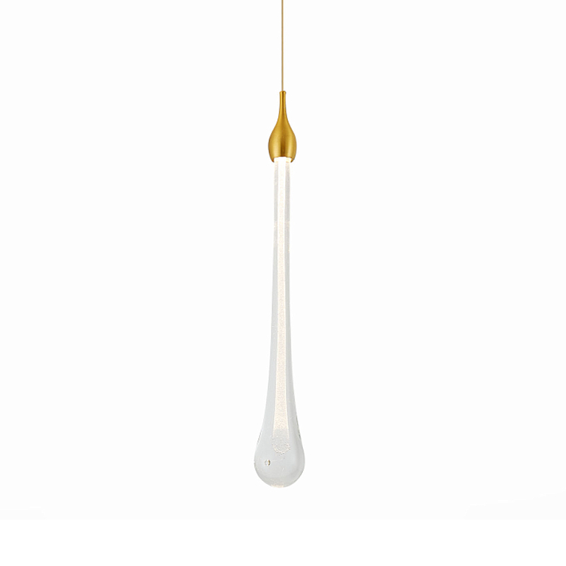 Подвесной светильник с плафоном в форме капли на золотистом каркасе Raindrop Прозрачное Стекло Золотой в Перми | Loft Concept 