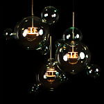 Люстра подвесная с прозрачными бирюзовыми стеклянными шарами и круглым основанием 3 лампы Giopato & Coombes варинант исполнения - 6 | Loft Concept в Перми