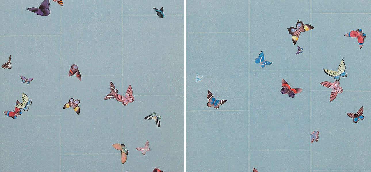 Обои ручная роспись Butterflies Icarus on Azure India tea paper Обои ручная роспись Butterflies Icarus on Azure India tea paper - Loft-Concept в Перми