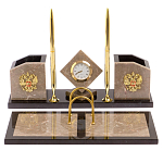 Настольный письменный набор из бежевого мрамора с часами Marble Accessory варинант исполнения - 1 | Loft Concept в Перми