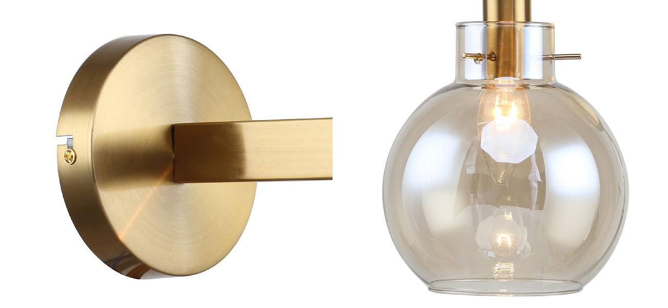 Бра с плафоном коньячного цвета Carmella Globe Brass Бра с плафоном коньячного цвета Carmella Globe Brass - Loft-Concept в Перми