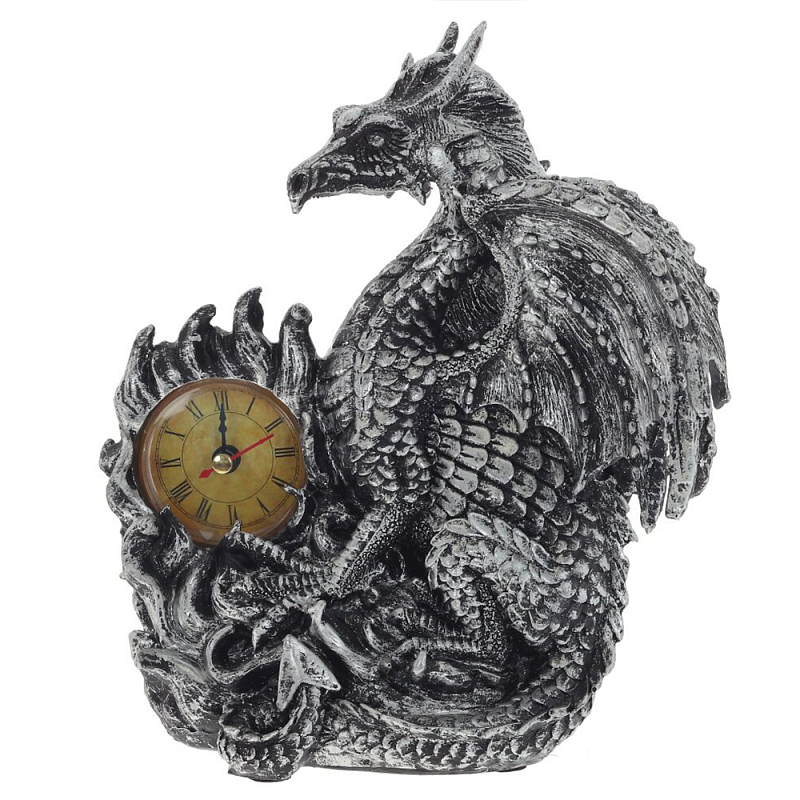 Часы в виде дракона Silver Dragon Clock Серебряный Черный в Перми | Loft Concept 