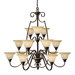 Люстра трехъярусная бронзового цвета с 15-ю кремовыми плафонами в форме чаш Hinkley варинант исполнения - 1 | Loft Concept в Перми