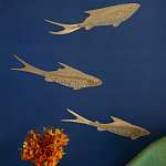 Обои с вышивкой ручной работы Deco Fish Aurum colourway on Caribbean Sea slub silk варинант исполнения - 1 | Loft Concept в Перми