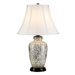 Настольная лампа с фарфоровым основанием с декоративным орнаментом и белым абажуром на темной круглой подставке Elstead Lighting варинант исполнения - 11 | Loft Concept в Перми