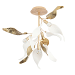 Люстра потолочная с белыми матовыми и золотыми глянцевыми листьями Wintery flovers варинант исполнения - 1 | Loft Concept в Перми