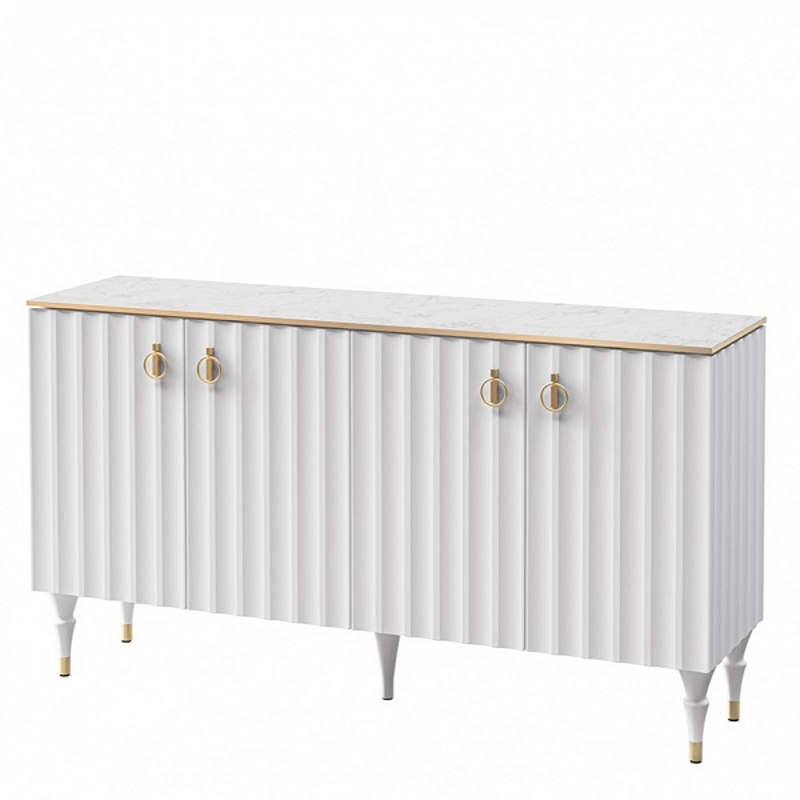 Консоль четырёхдверная с белым рельефным фасадом Expanses of Beauty Белый Золотой Белый Мрамор Bianco в Перми | Loft Concept 