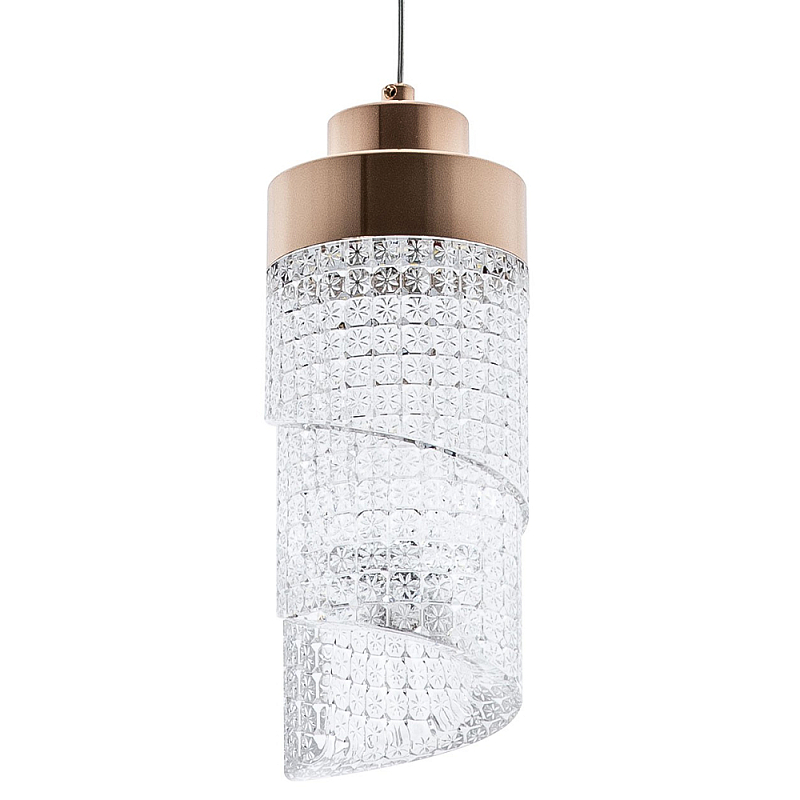 Подвесной светильник со спиралевидным плафоном из акрила Spiral Acrylic Gold Hanging Lamp Глянцевое золото Прозрачный Подвесной светильник со спиралевидным плафоном из акрила Spiral Acrylic Gold Hanging Lamp Глянцевое золото Прозрачный в Перми | Loft Concept