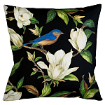 Декоративная подушка чёрная с изображением птицы в саду Blooming Blue Birds варинант исполнения - 1 | Loft Concept в Перми