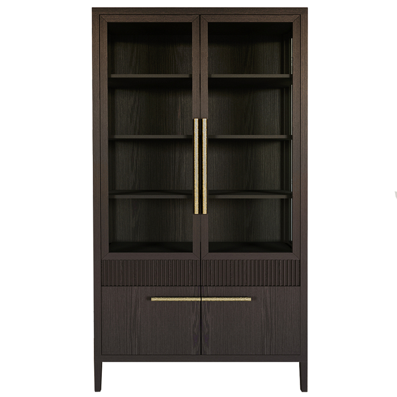 Витрина Primo со стеклянными фасадами и буфетом шпон Темный орех Темный дуб Золотой в Перми | Loft Concept 