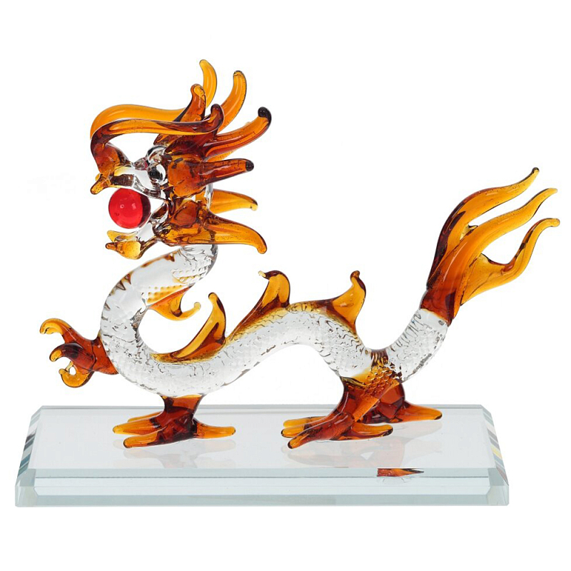 Декоративная стеклянная статуэтка Дракон Glass Dragon Statuette Прозрачное Стекло Янтарный Красный Декоративная стеклянная статуэтка Дракон Glass Dragon Statuette Прозрачное Стекло Янтарный Красный в Перми | Loft Concept