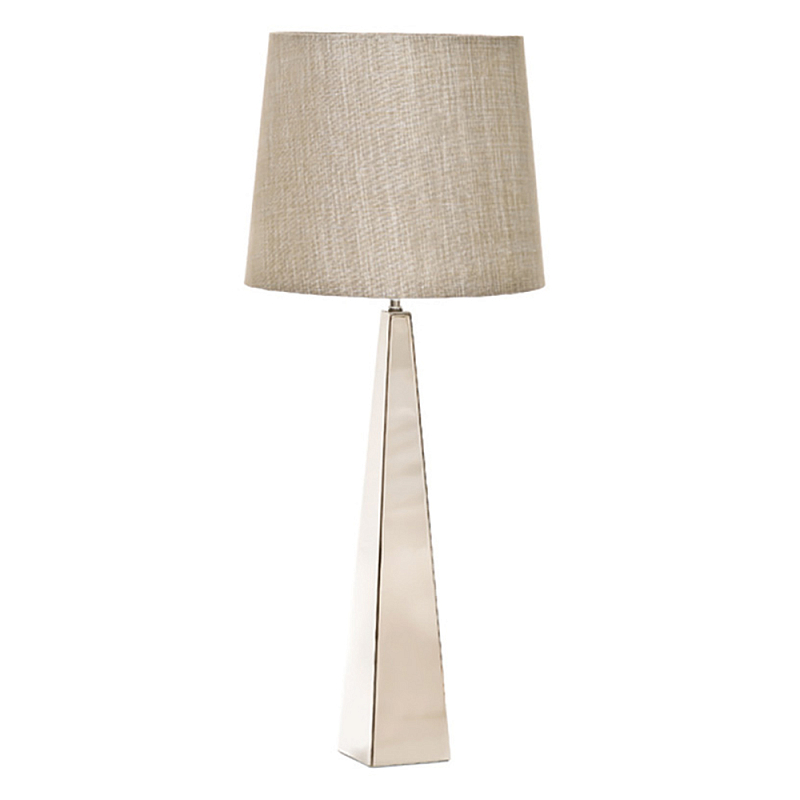 Настольная лампа с высоким основанием из металла и бежевым цилиндрическим абажуром из искусственного шелка Elstead Lighting Никель Белый Бежевый в Перми | Loft Concept 