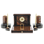 Настольный письменный набор с часами из природного камня обсидиана Royal Stone варинант исполнения - 1 | Loft Concept в Перми