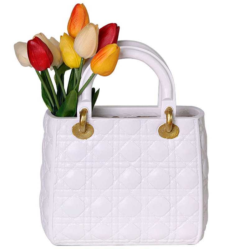 Декоративная ваза в виде сумки Bag Vase White Белый Золотой в Перми | Loft Concept 