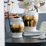 Ваза белая с крышкой и золотистыми фрагментами Chinoiserie Ceramics варинант исполнения - 1 | Loft Concept в Перми