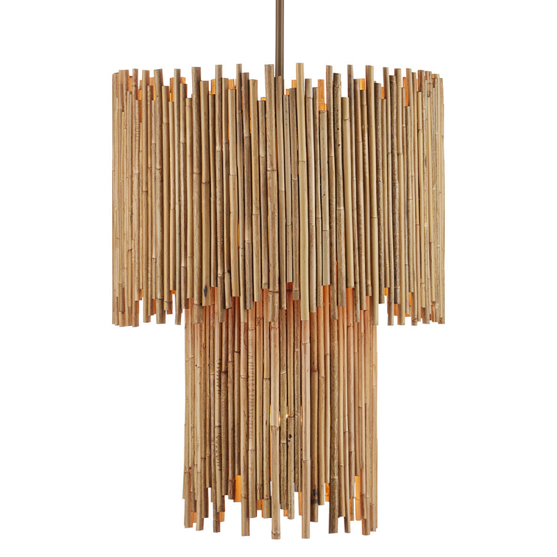 Подвесной светильник двухъярусный с абажуром из ротанга Wicker Furniture Бежевый в Перми | Loft Concept 