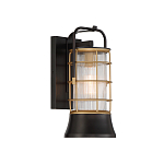 Настенный фонарь цилиндрической формы с рифленым стеклом в золотом каркасе на черном прямоугольном основании Eurofase варинант исполнения - 11 | Loft Concept в Перми