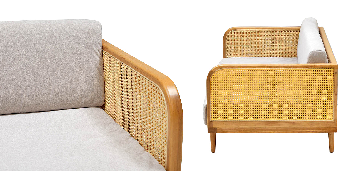 Диван с отделкой из ротанга Nava Rattan Decor Sofa Light Диван с отделкой из ротанга Nava Rattan Decor Sofa Light - Loft-Concept в Перми