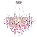 Люстра серебрянная с розовыми стеклянными подвесками в форме капель FAIRYTREE Light варинант исполнения - 3 | Loft Concept в Перми