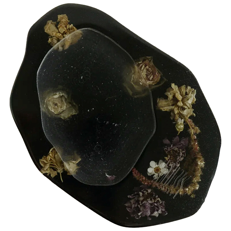 Подставка из эпоксидной смолы с цветами черная Epoxy Resin Flowers Black Черный в Перми | Loft Concept 