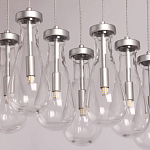 Люстра с 9-ю прозрачными плафонами из стекла в форме капли на прямоугольном потолочном основании цвета хром Lucid Rain  варинант исполнения - 4 | Loft Concept в Перми