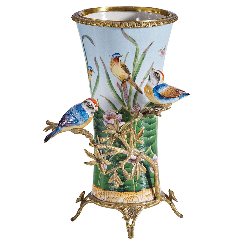 Ваза из фарфора с птицами на бронзовой ветке Garden of Eden Бронза Мульти в Перми | Loft Concept 